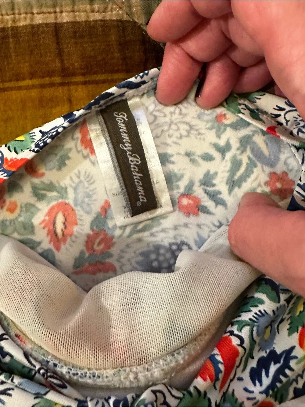 Tommy Bahama Strapless Paisley Bikini Top in White, Navy, Red & Yellow
